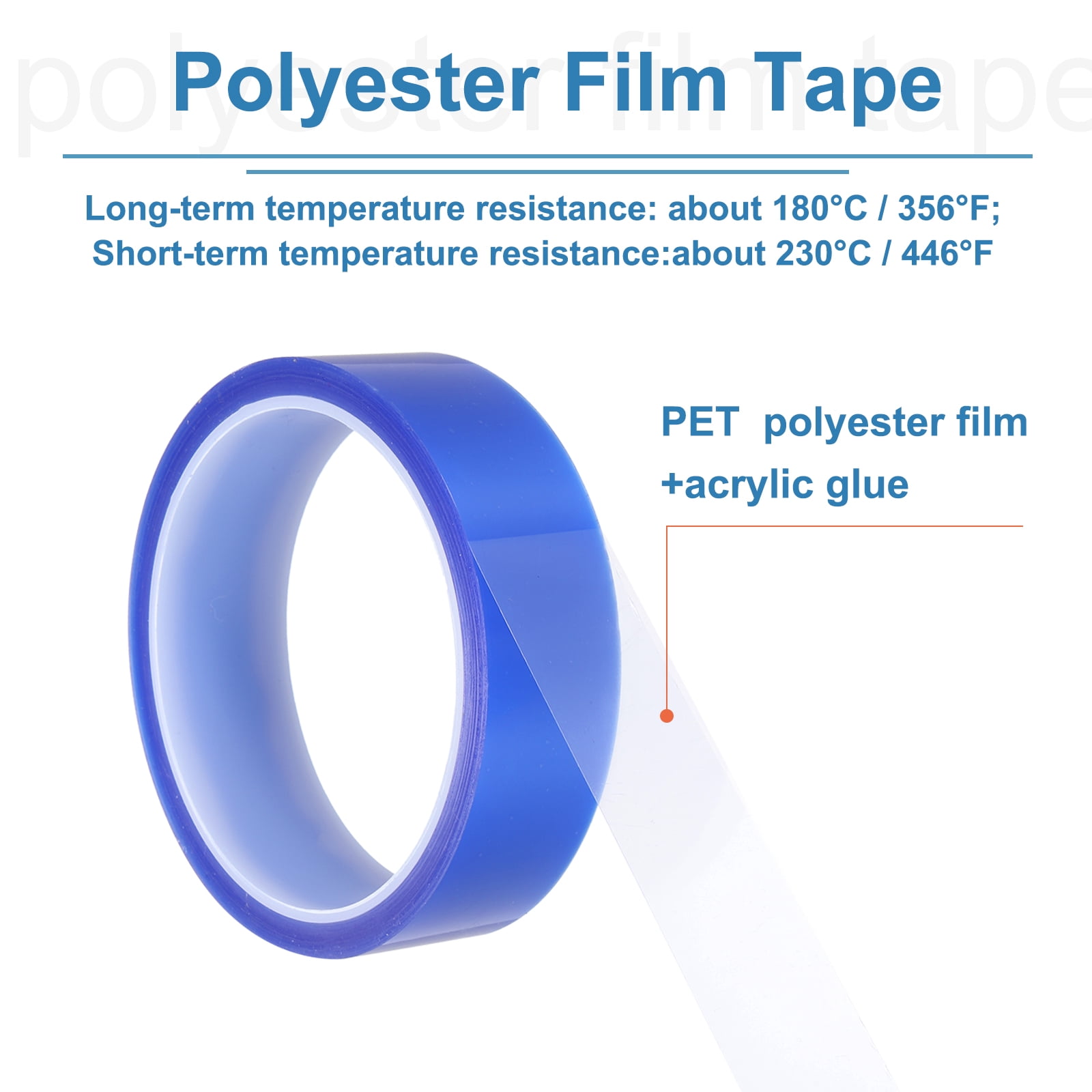 5 Rolls Blue 1 Inch x 36 Yards PET Film Electrical Tape 25mm x 33m