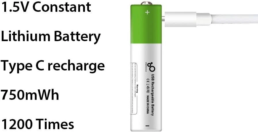 2Pcs Rechargeable Aaa Lithium Ion Li-Ion Batteries 1.5V 750Mwh With Usb C Cable