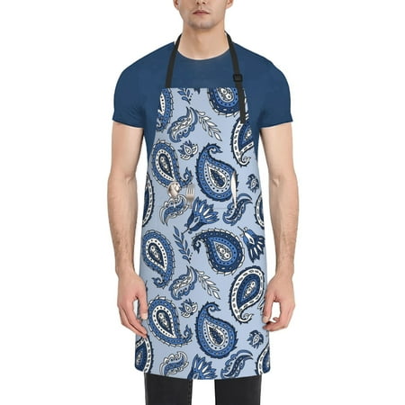 

Tebeau Blue Paisley Pattern Vintage Print Waterproof Cooking Aprons Adjustable Bib Soft Chef Apron with 2 Pockets for Men Women