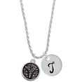 thumbnail image 1 of Delight Jewelry Silvertone Medical Caduceus Seal - Silvertone Script Initial Disc - T - Charm Necklace, 20"+3", 1 of 4