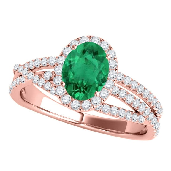 Mauli Jewels Rings for Women 1.15 Carat Diamond And Oval Shape Emerald Ring 4-prong 10k Rose Gold