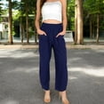 thumbnail image 6 of Women's Wide-Leg Elastic Waist Pants with Side Pockets - Large, Navy, 6 of 7