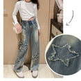 thumbnail image 5 of Odeerbi Kids Boys Girls Jeans Straight Leg Denim Pants 4-14 Years Children's Fashion Casual Five-pointed Star Loose Jeans Blue, 5 of 6