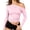 Pink, variant on Women's Off Shoulder Long Sleeve Crop Top, Asymmetrical Neck Shapewear Side Ruched Built-in Bra Slim Fit Spring Fall Basic Blouse