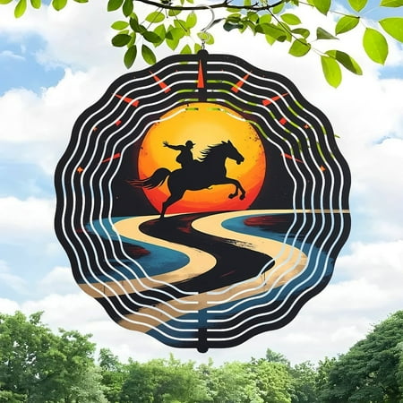3D Metal Hanging Wind Spinner with Spiral Pattern – Serene Horse Silhouette & Sunset Design for Yard and Garden Decor 3D Metal Hanging Wind Spinner with Spiral Pattern – Serene Horse Silhouette & Sunset Design for Yard and Garden Decor