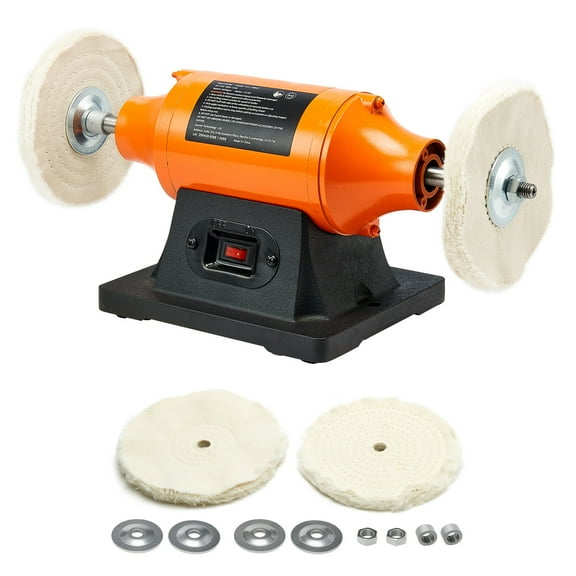 KFFKFF 3/4HP Bench Buffer Polisher, 8-inch Polishing Buffing Machine, 3450RPM Single-Speed Benchtop Tool with 2 Cloth Wheels & Sturdy Cast Iron Base for Metal, Jewelry, and Wood Finishing