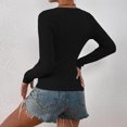 thumbnail image 4 of Zylanna Women's Pullover Sweaters, Crew Neck Long Sleeve Solid Color Knit Button Casual Tops for Women Black, 4 of 6