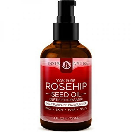 InstaNatural Organic Rosehip Seed Oil - 100% Pure & Unrefined Virgin Oil - Natural Moisturizer for Face, Skin, Hair, Stretch Marks, Scars, Wrinkles & Fine Lines - Omega 6, Vitamin A & C - 4