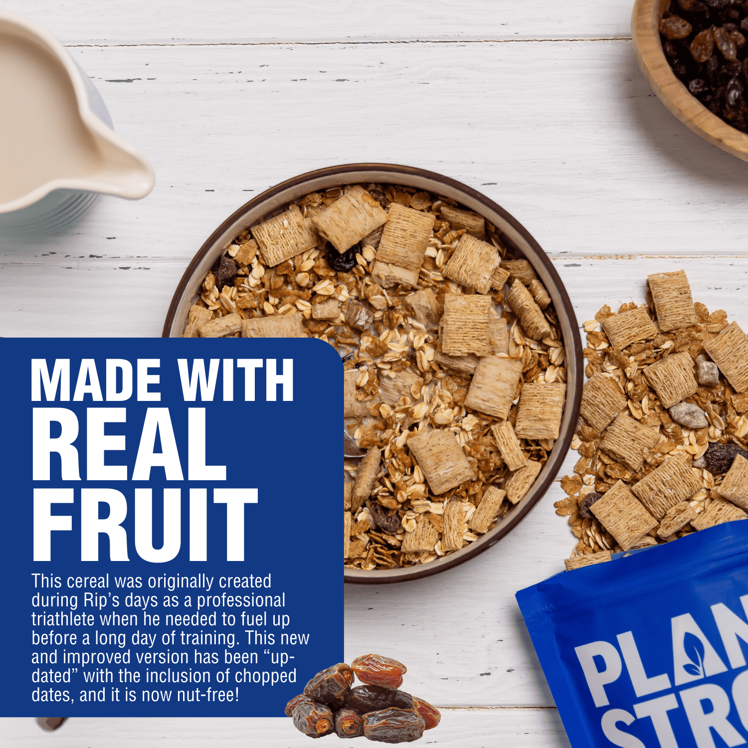(6 pack) PLANTSTRONG Rip's Big Bowl Date and Raisin Cereal - Hearty Whole Grains