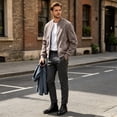thumbnail image 6 of UDAUDU Men's Faux Suede Bomber Jacket Full Zip Stand Collar Lightweight Casual Baseball Jacket for Men M, 6 of 9