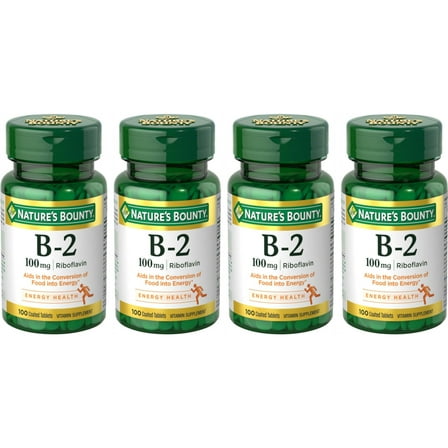 4 Pack - Nature's Bounty Vitamin B-2 100 mg Tablets 100 Tablets Each
