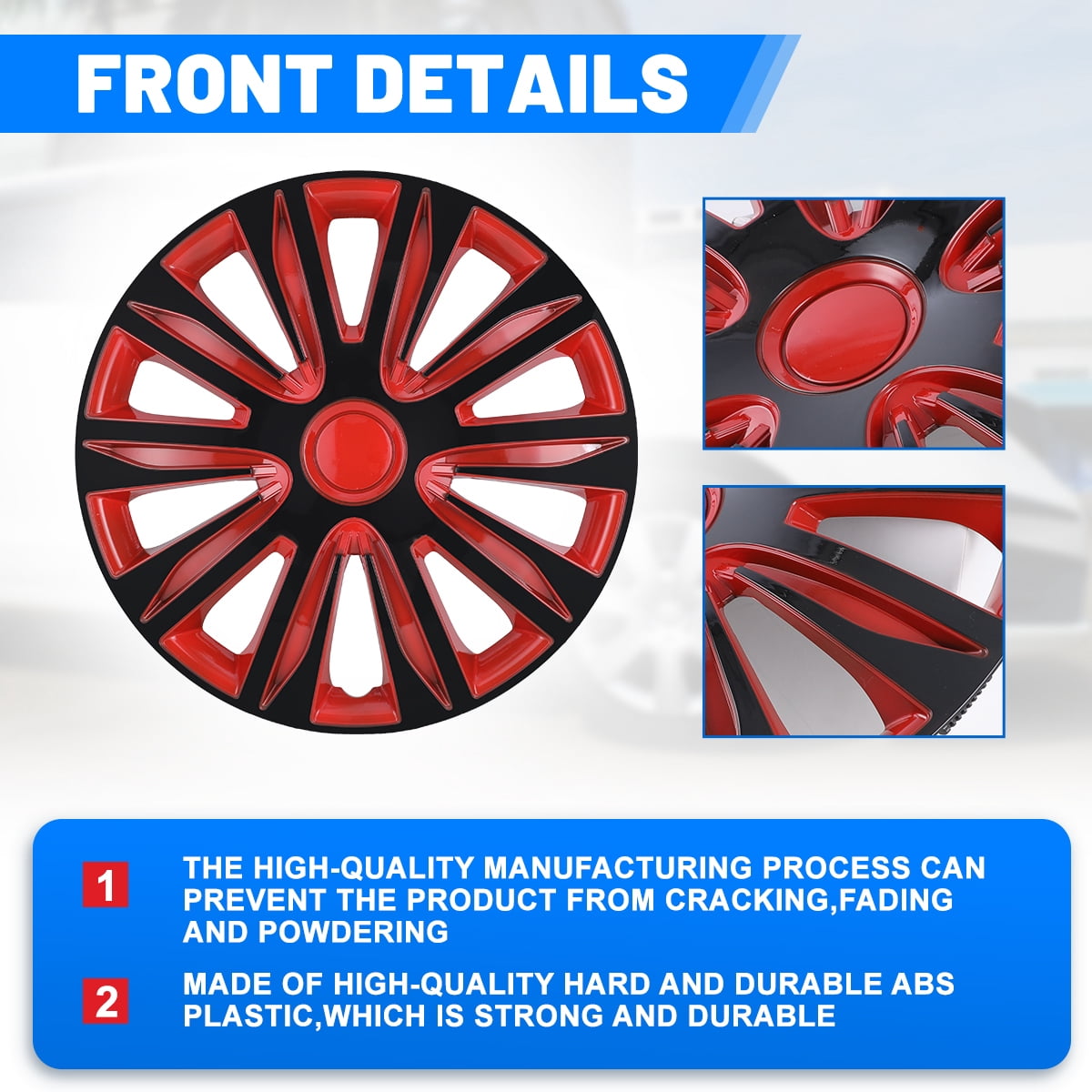 15" Black & Red Hubcaps/Wheel Covers for Most Cars,Set of 4 Snap on Car Truck SUV Hub Cap,ABS Material