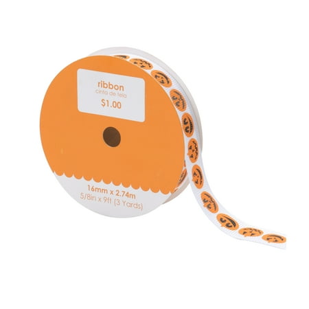 0.625' Ribbon - White with Orange Pumpkin Ribbon, 1 Each