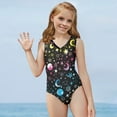 thumbnail image 5 of FOR U DESIGNS Colorful Moon Star One-Piece Swimsuit for Swimming Surfing Stretchy Sleeveless Dancing Bodysuit Skin-Friendly V Neck Bathing Suit for Girls 3-4T, 5 of 8