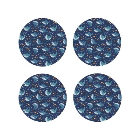 

Junzan Party Shark Cut Print Coasters for Drinks - Leather Coasters Set of 4 for Coffee Table for Housewarming/Kitchen/Bar/Decor-Round Shape