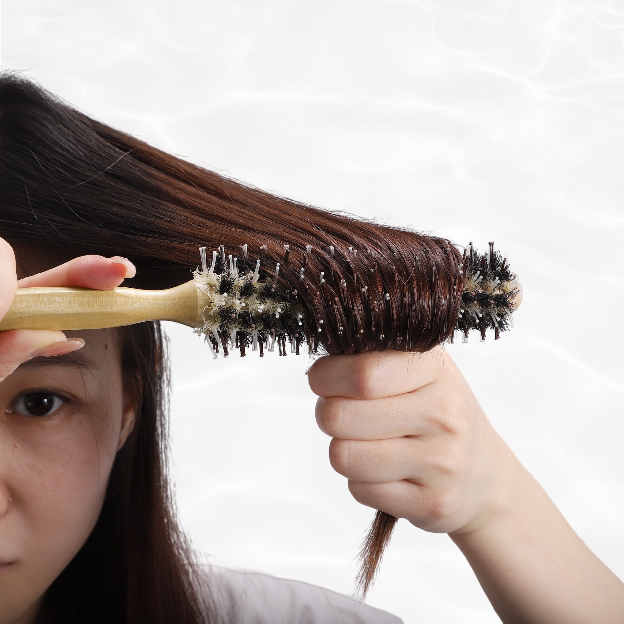 Unique Bargains Nylon Bristle Round Curling Hair Twill Comb with Wood Handle 0 M