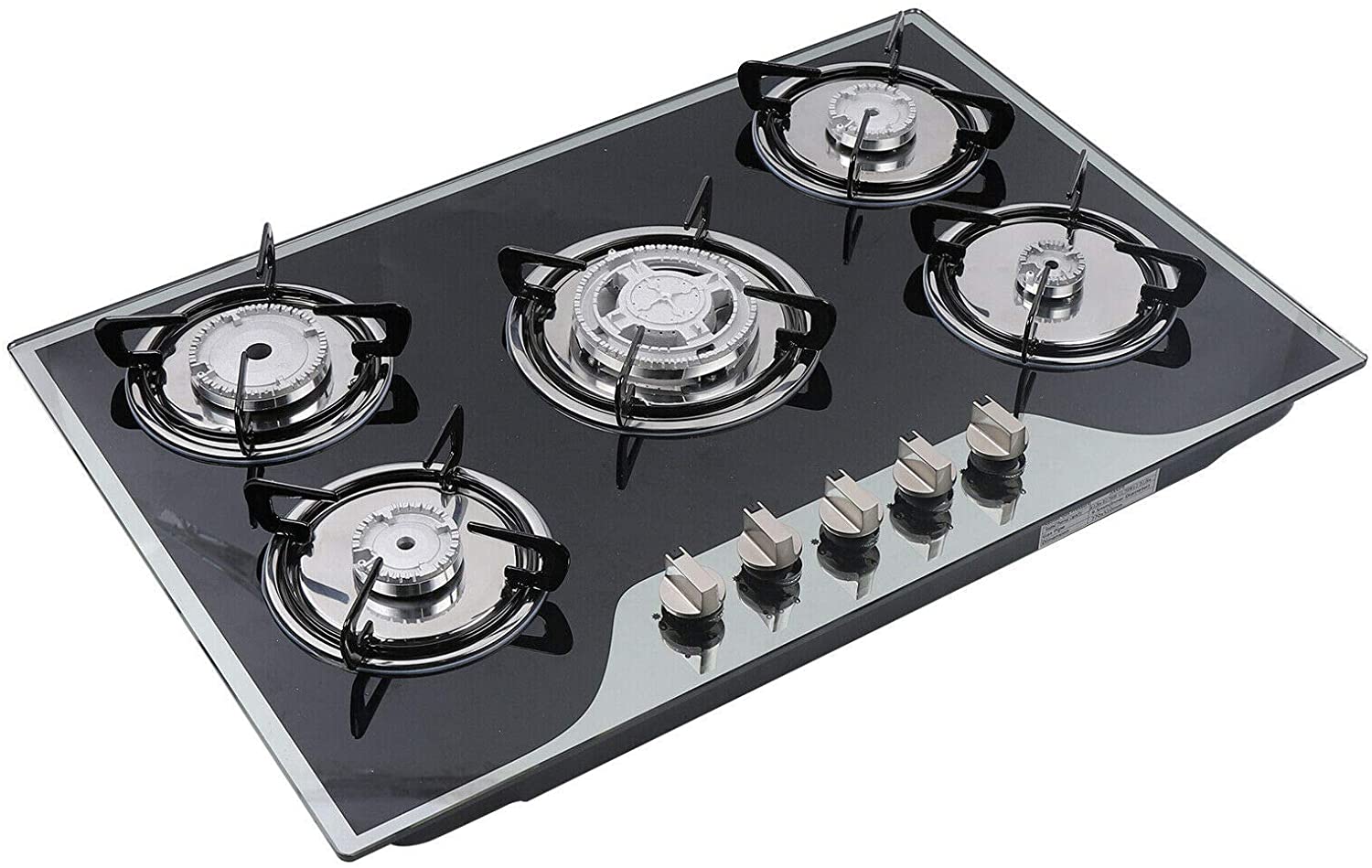 TFCFL 30 inches Gas Cooktop 5 Burners Gas Stove Gas hob stovetop Stainless  Steel Cooktop Easy to Clean LPG/NG Gas Cooktop Thermocouple Protection 