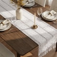 thumbnail image 6 of Macrame Boho Table Runner 72 Inches Long Farmhouse Woven Cotton Home Decor for Dining Room Table Kitchen Island Buffet Console Bridal Shower Party Rustic Farmhouse Kitchen Decor - 12x72 Inch（White）, 6 of 8