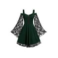 thumbnail image 1 of Qmyliery Ladies Temperament Formal Slip Dress, Lace Splicing Flower Embroidery Tie Up Flare Sleeve Off Shoulder Middle Skirt,L-5XL, 1 of 5