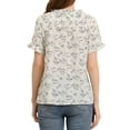 thumbnail image 4 of INSPIRE CHIC Women's Floral Print Tie Neck Short Sleeves Peasant Blouse XL Beige, 4 of 7