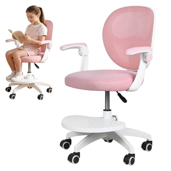 TidBay Children Study Chair with Adjustable Footrest & Flip Arm, Kids Computer Chair , 360-degrees Swivel Mesh Office Chair for Home Bedroom Learning Room