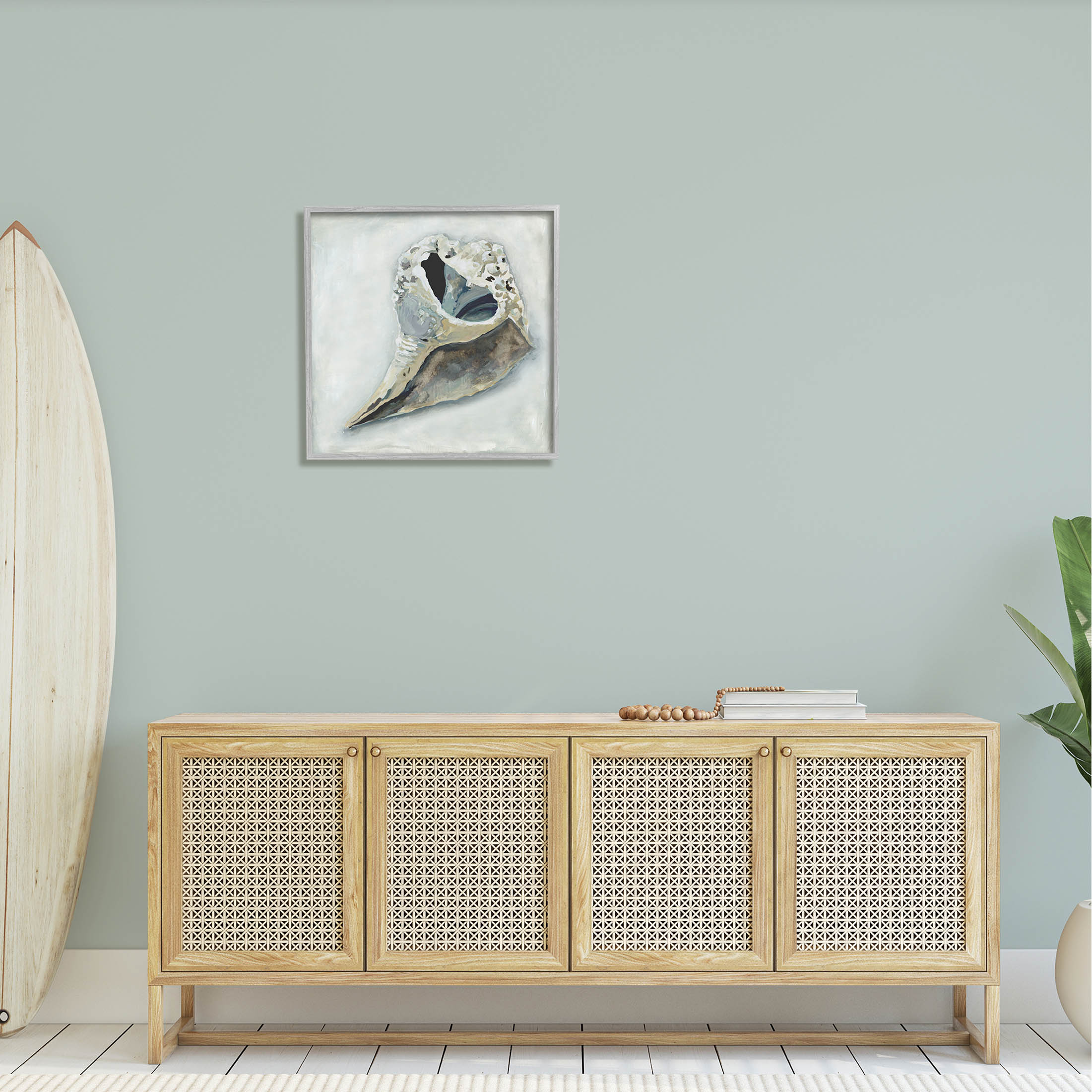 Stupell Industries Nautical Conch Seashell Painting Gray Framed Art Print Wall Art, Design by Erica Christopher
