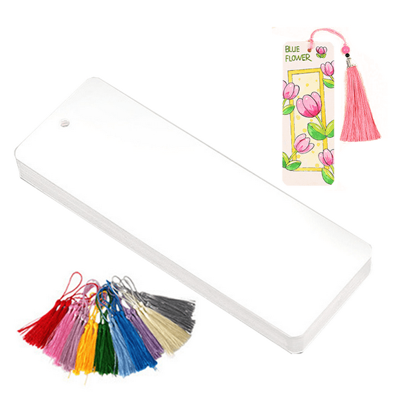 10Pcs Paper Book Page Marks Unfinished Blank Craft Cardstock Page Marker with Colorful Silky Tassel for Christmas Gift Stocking Stuffer Present Tags and DIY Projects (White)