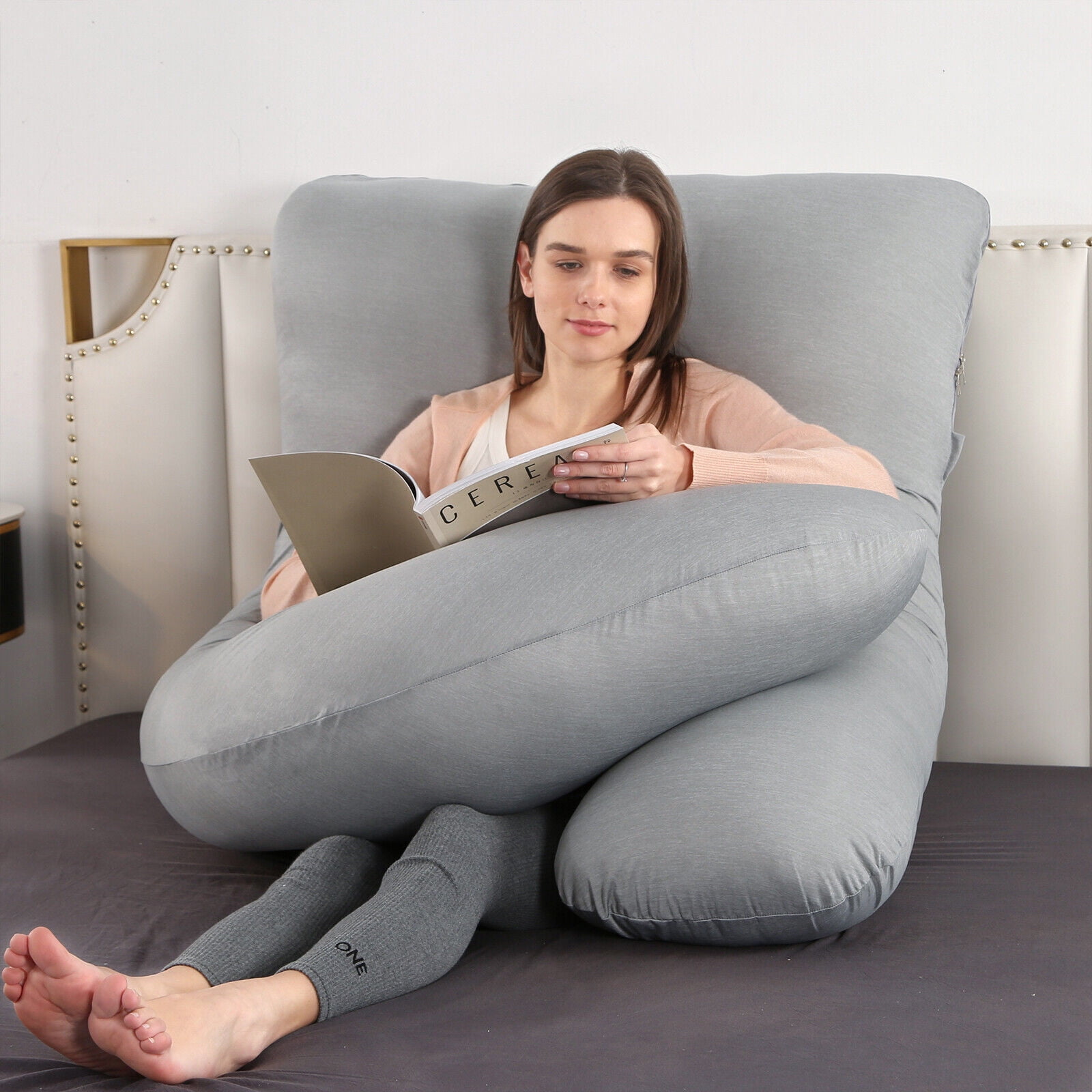 SHANNA Pregnancy Pillows, J-Shape Full Body Pillow – Removable Cooling Cover - Pregnancy Pillows for Sleeping – Body Pillows for Adults, Maternity Pillow and Pregnancy Must Haves, Grey
