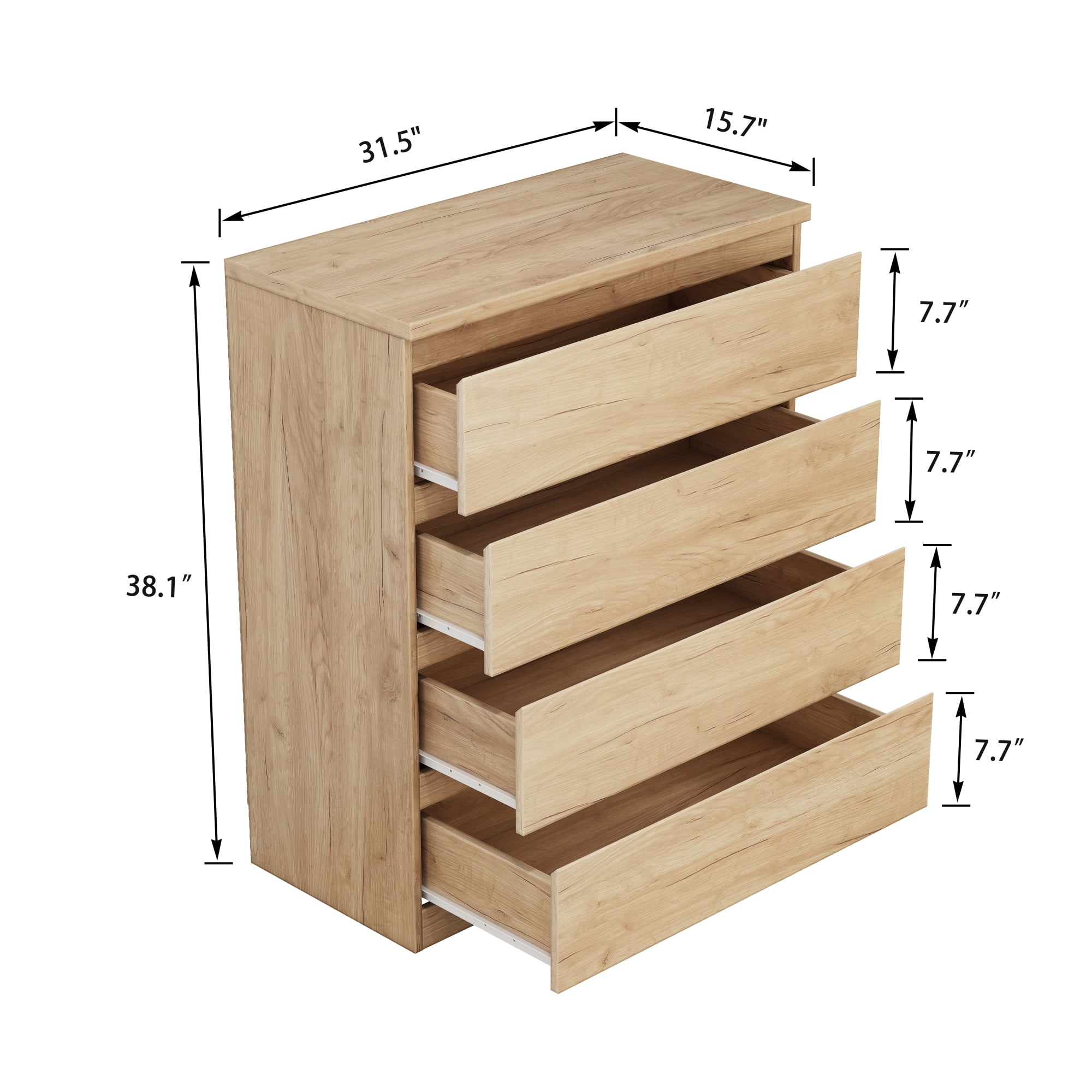Leumius 4-Drawer Dresser with Handle-Free Design,31.5" W Modern Storage Chest of Drawers for Bedroom/Closet/Living Room,Natural