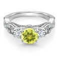 thumbnail image 2 of Gem Stone King 925 Sterling Silver Canary Mystic Topaz White Lab Grown Diamond and White Moissanite Engagement Ring for Women (1.47 Cttw, Gemstone, Round 6MM and 3MM, Size 5), 2 of 4