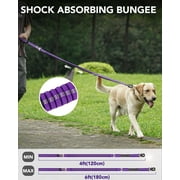 WAAYEEPAL Tactical Heavy-Duty Bungee Dog Leash with 2 Padded Handles and Car Seatbelt, 4-6 ft, Purple