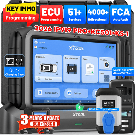 XTOOL IP919 PRO Topology Mapping OBD2 Scanner Diagnostic Tool Bidirectional Scan Tool with KC501 KS-1 Key Fob Programmer, 51+ Resets, FCA/CAN FD/DoIP