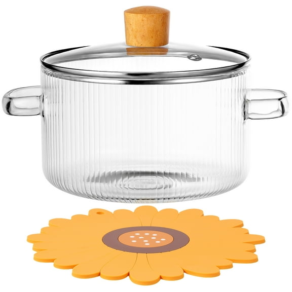 Ikoopy Glass Cooking Pot 1.6L/54oz Clear Borosilicate Glass Simmer Pot with Lid Handle Heat Resistant Glass Stovetop Pot Nonstick Soup Pot Cookware Microwave and Dishwasher Safe for Cooking