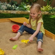KidKraft Wooden Backyard Sandbox with Built-in Corner Seating and Mesh Cover, Honey