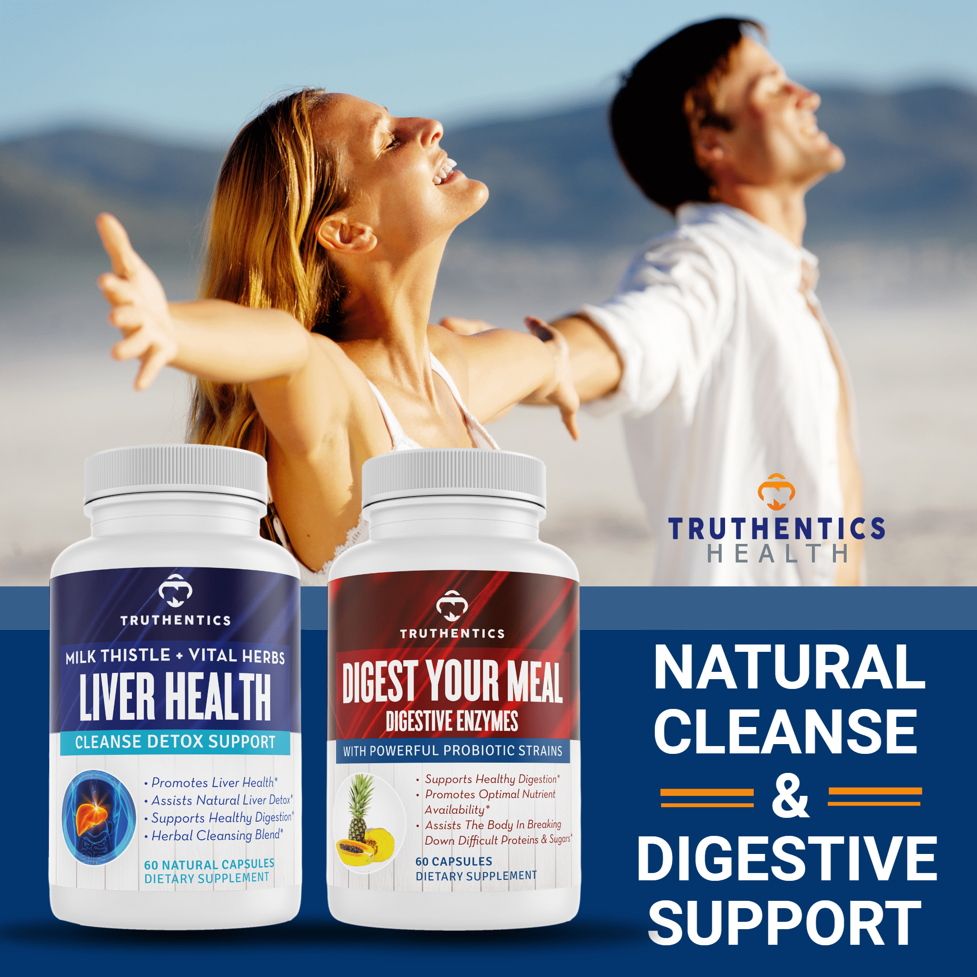 Truthentics Liver Health Supplement 2 Pack – Milk Thistle, Artichoke, Dandelion & Turmeric Formula for Daily Liver Support – 120 Capsules