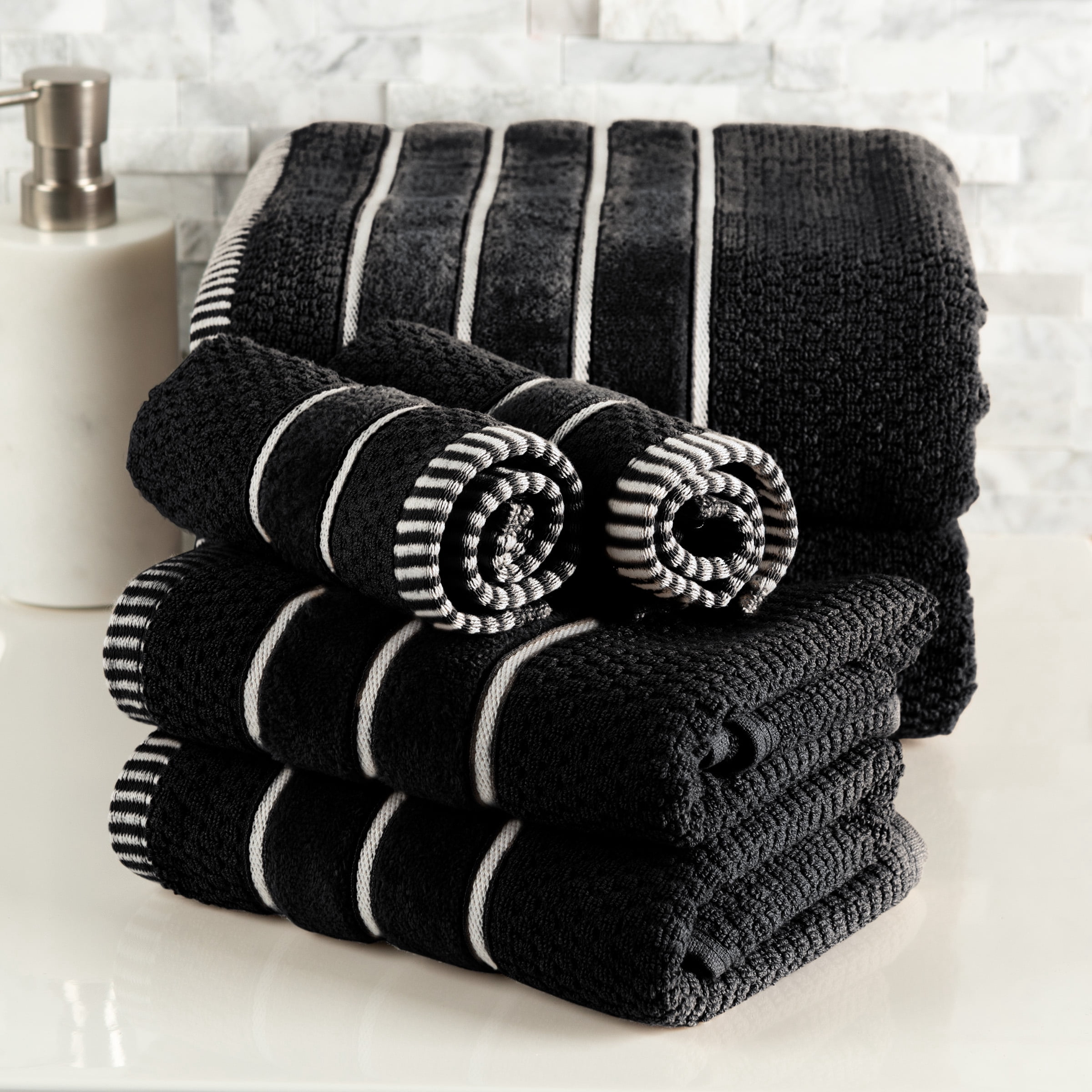 Lavish Home 6-Piece Combed Cotton Rice Weave Towel Set (Black)