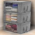 thumbnail image 5 of 3 Pack Large Capacity Clothes Storage Bag Organizer with Reinforced Handle Thick Fabric for Comforters, Blankets, Bedding, Foldable with Sturdy Zipper, Clear Window, 5 of 7