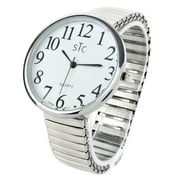 STC Silver Super Large Case Size 43mm Stretch Band Easy to Read Unisex Watch - New in Gift Box