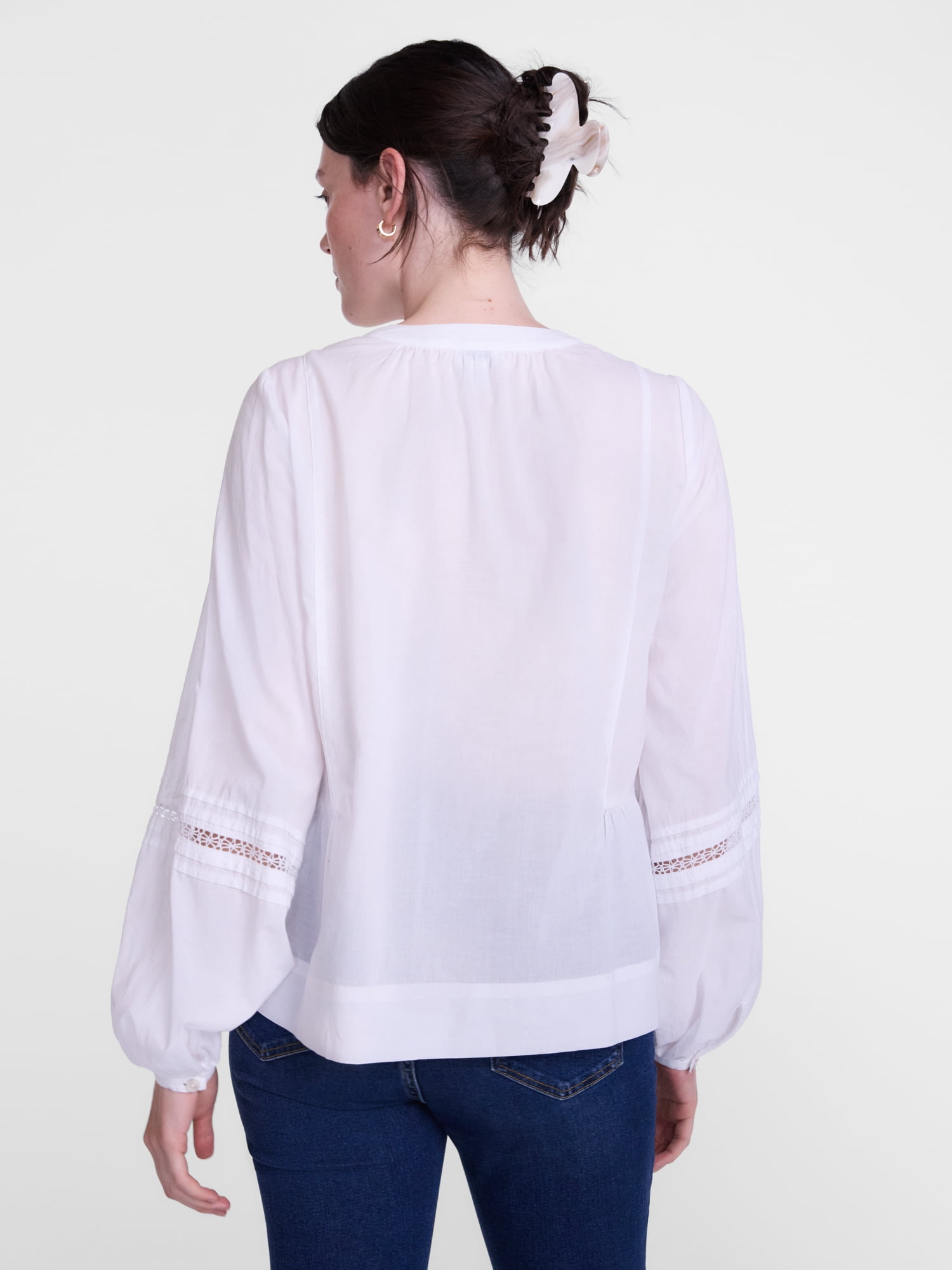 Scenario Women's and Women's Plus Embroidery Top with Lace Inserts, Sizes XS-4X