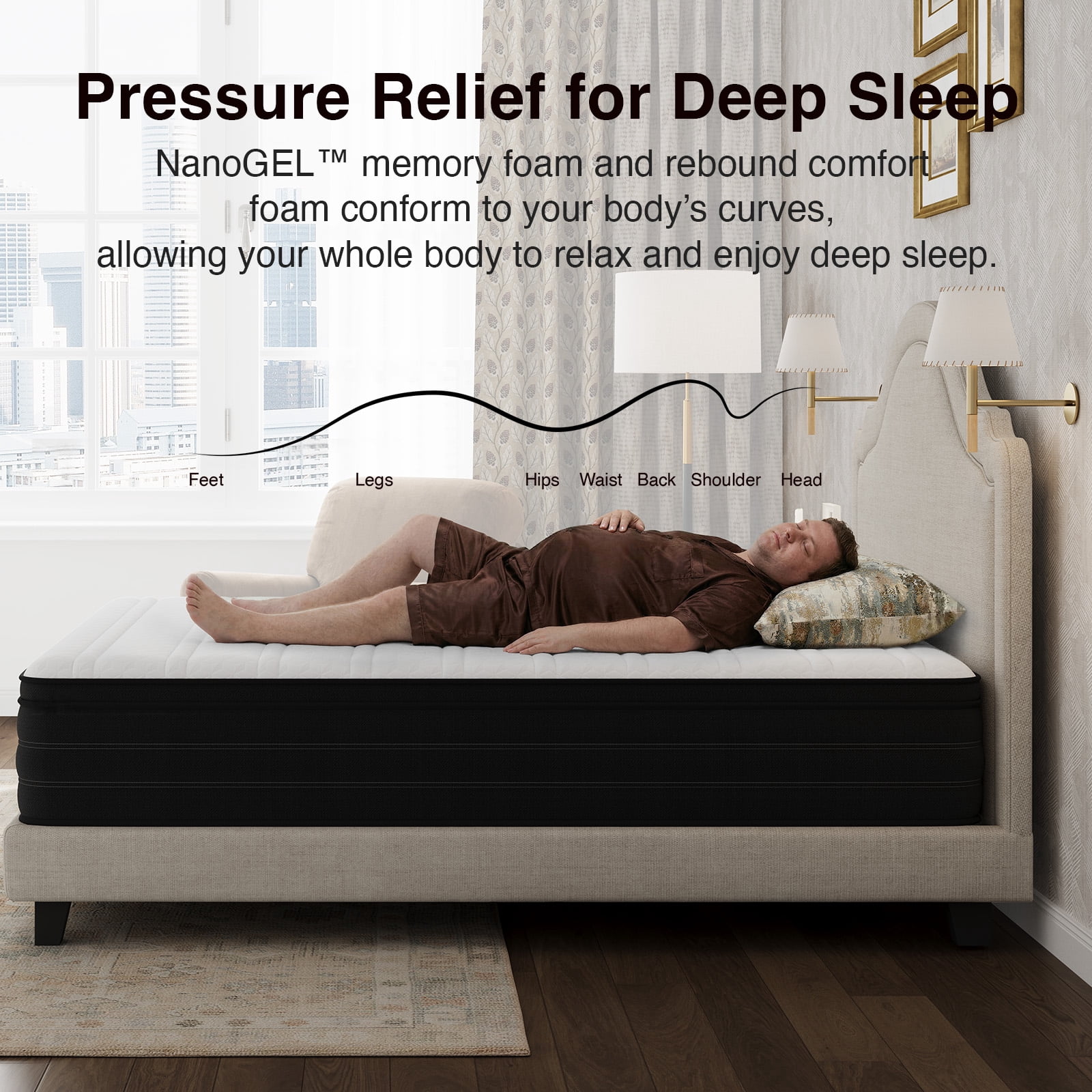 Novilla 14 inch King Size Mattress, Cooling Hybrid King Mattress with Upgraded Individual Coils & Gel Memory Foam, Enhanced Support, Reinforced Edge, Motion Isolation, Pressure Relief, CertiPUR-US
