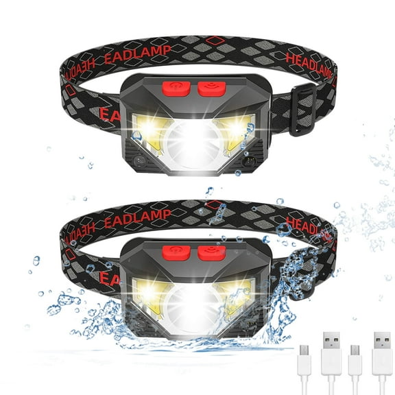 2pcs Headlamp Flashlight, 1000 Lumen Ultra-Light Bright LED Rechargeable Headlight, Waterproof Motion Sensor Head Lamp with White Red Light, 8 Modes for Outdoor Camping Cycling Running Fishing