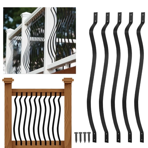 61-Pack 32.25 Inch Metal Balusters, Staircase Spindles With Screws, Wavy Iron Railing for Outdoor Stair Deck Porch