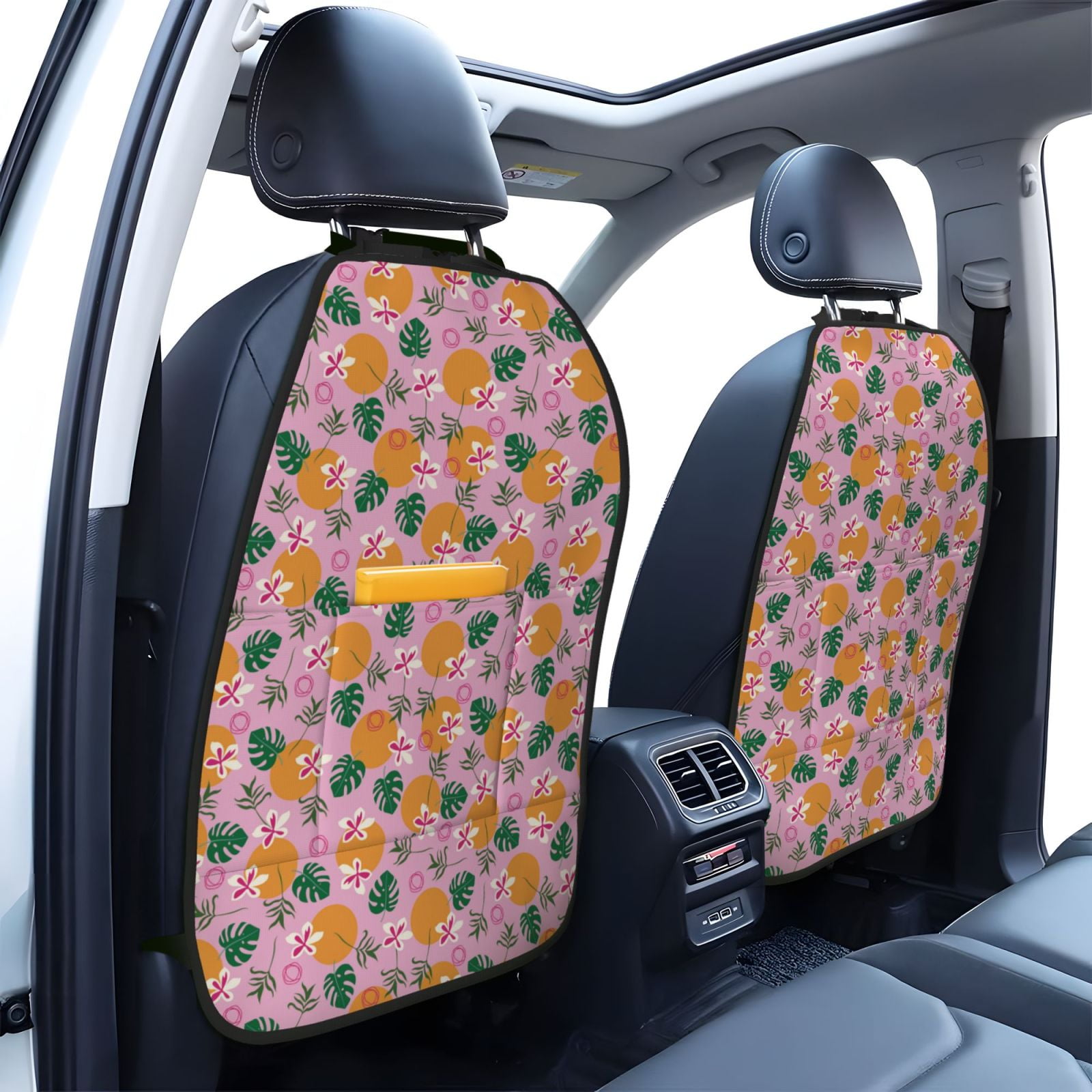 Xecao Fruit Pattern Car Seat Back Protector 2 Pack Large Capacity Pocket, Kick Mats Back Seat Protector