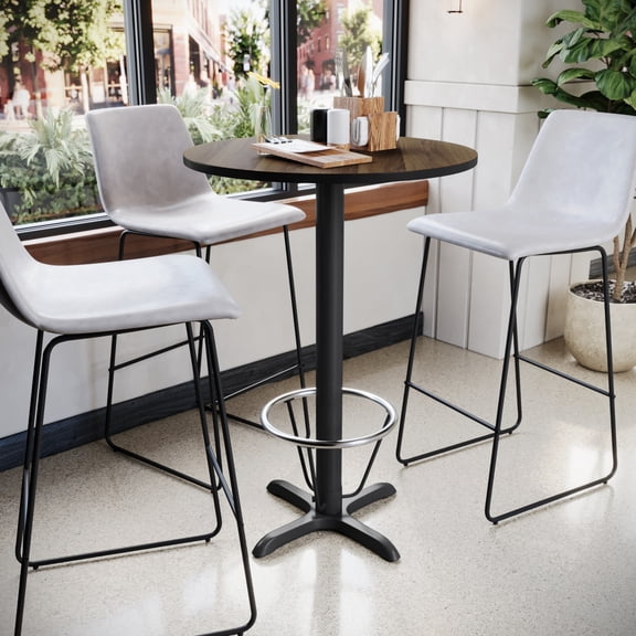 Emma   Oliver 30"RD Walnut Laminate Bar Table Top-22"x22" Base/Foot Ring