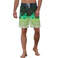 thumbnail image 5 of INSPIRE CHIC Men's Hawaiian Drawstring Waist Color Block Plaid Board Shorts, 5 of 5