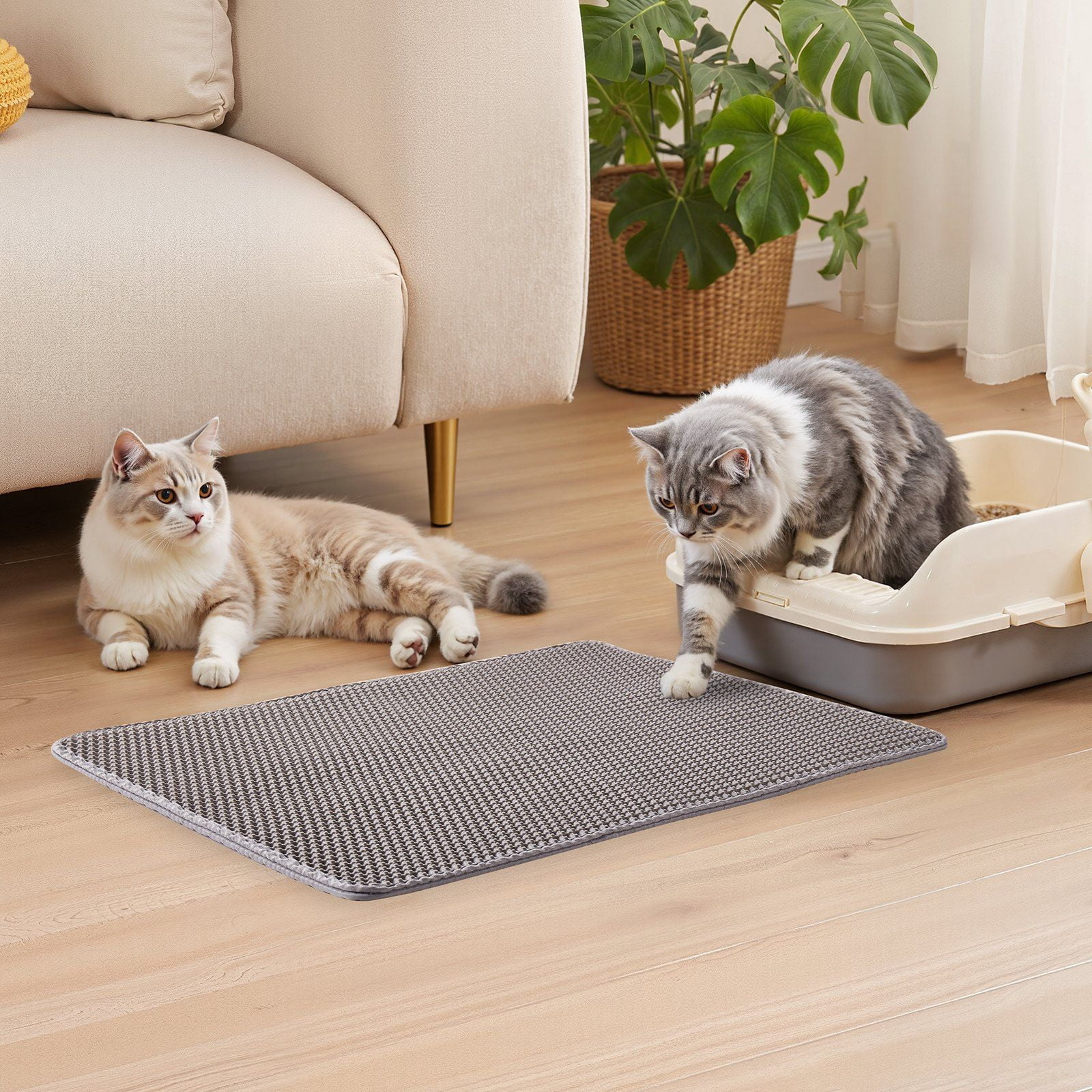 Urine-Proof Litter Mat for Cats, 30x24 Inch Double Layer Honeycomb, Traps Mess from Paws, Non-Slip Bottom for Hard Floors