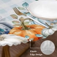 thumbnail image 3 of Blue Thanksgiving Pumpkin Round Tablecloth, Fitted Table Cover with Elastic for 45"-54" Round Tables, Fall Eucalyptus Leaves Plaid Table Cloth Outdoor Indoor Dinning Party Waterproof Tablecloths, 3 of 7