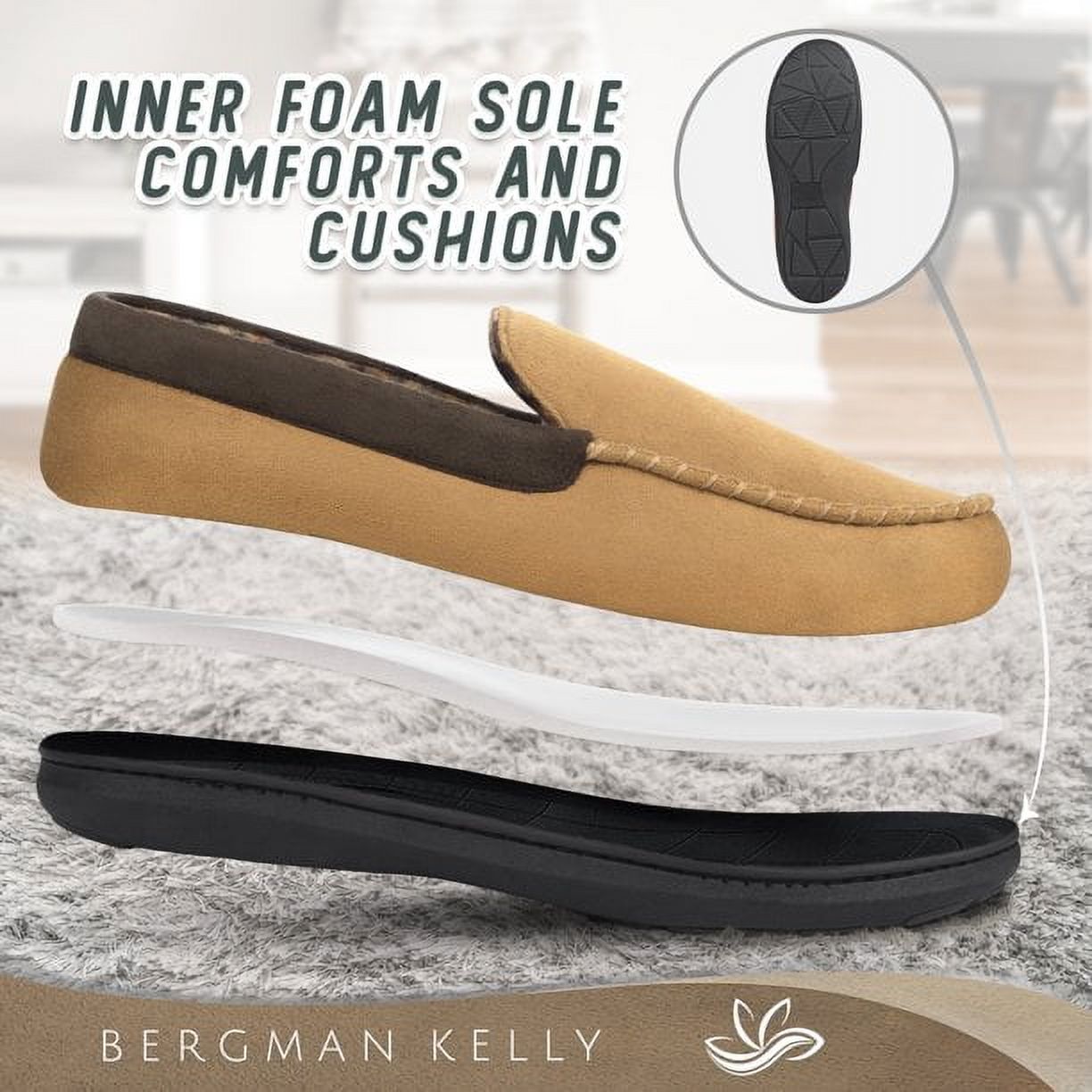 Bergman Kelly Men's Memory Foam Loafer Slippers, Beige photo 4
