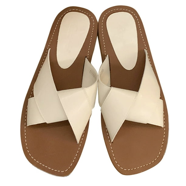 Sandalias planas con correa cruzada sandalias de playa con punta abierta zapatillas de casa informales para mujer Walmart en linea
