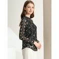 thumbnail image 4 of INSPIRE CHIC Women's Crochet Lace See Through Floral Ruffle Neck Blouse, 4 of 6